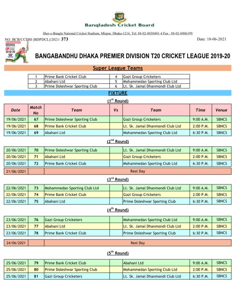 Daily Cricket DPL Super League complete schedule